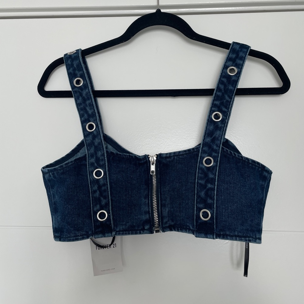 Forever 21 Women’s Denim Crop Top Bralette Tank Blue Jean Festival Outfit NWT S - Picture 8 of 11